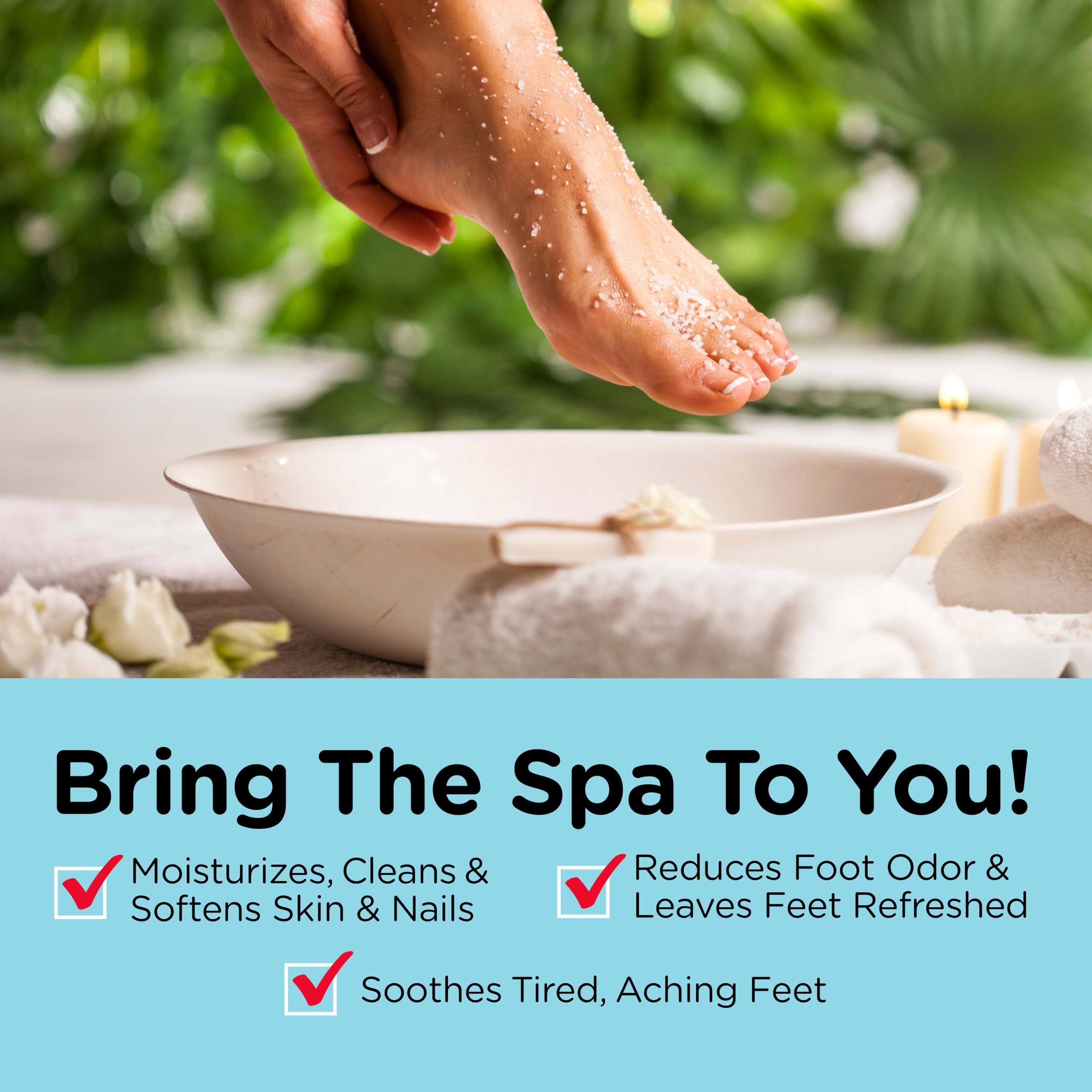 Fungi-Nail scoop of salts over bowl, demonstrating easy measuring and application