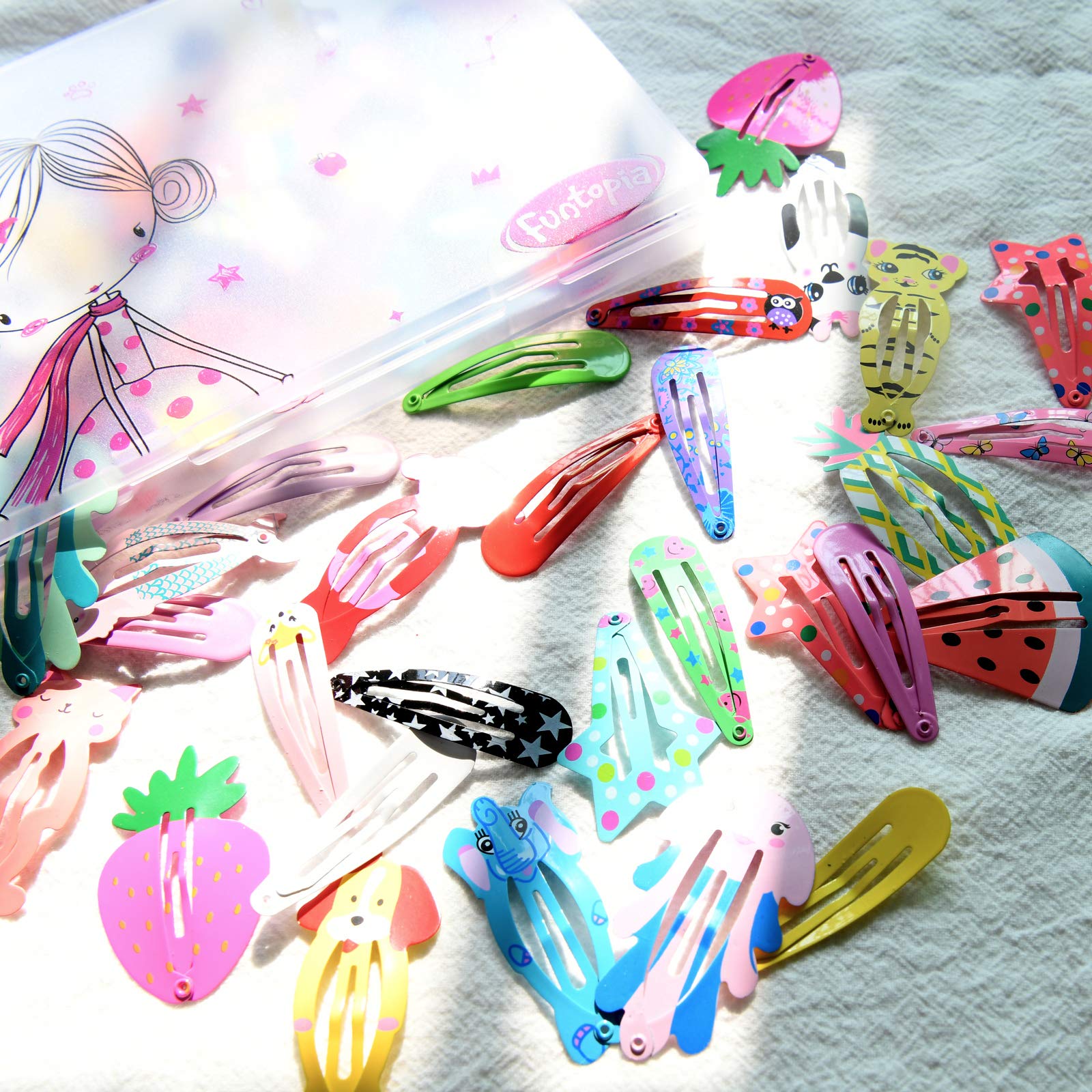 Funtopia clips holding child's bangs for secure, comfortable styling