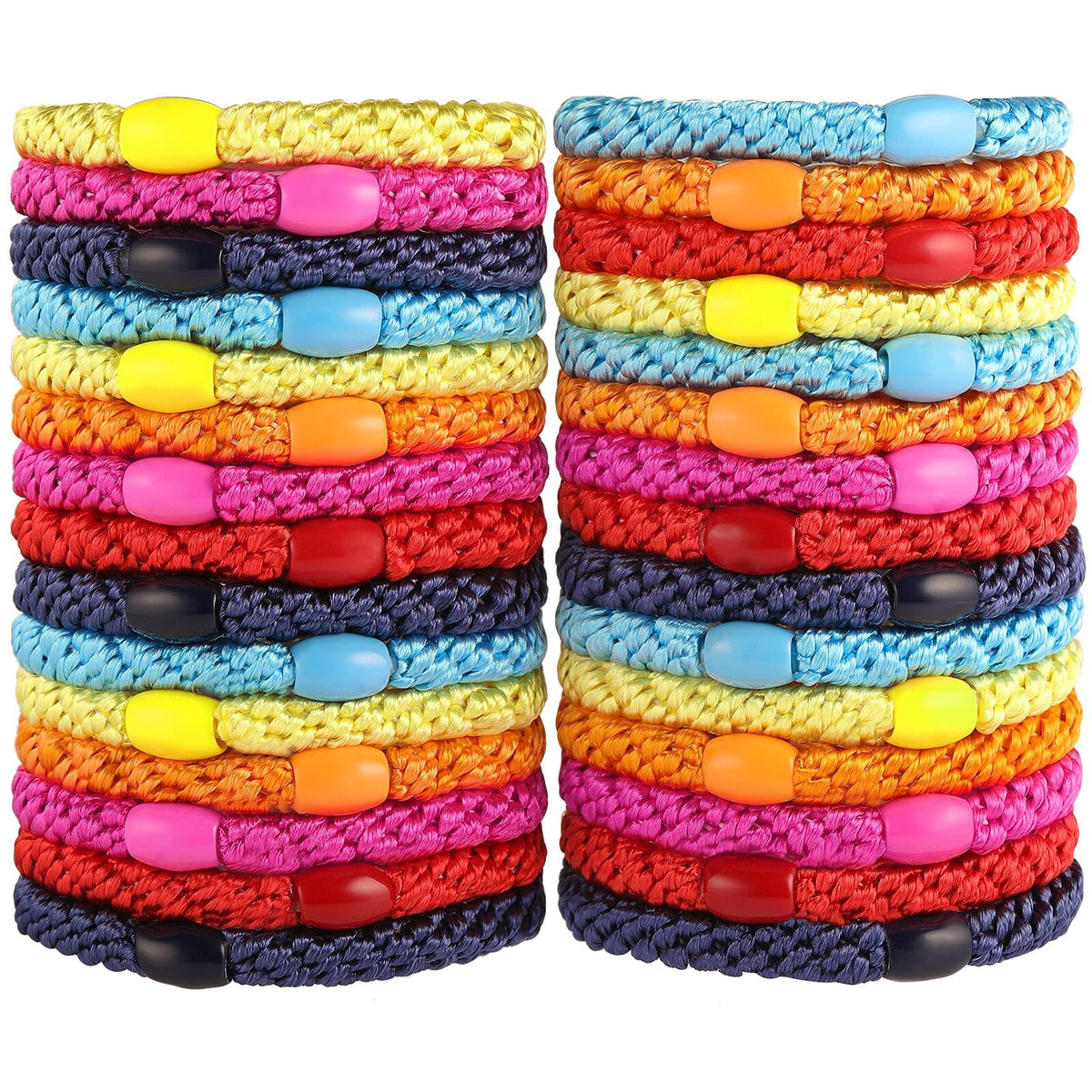 Funtopia front pack showing 30 colorful hair ties and bead detail for easy selection