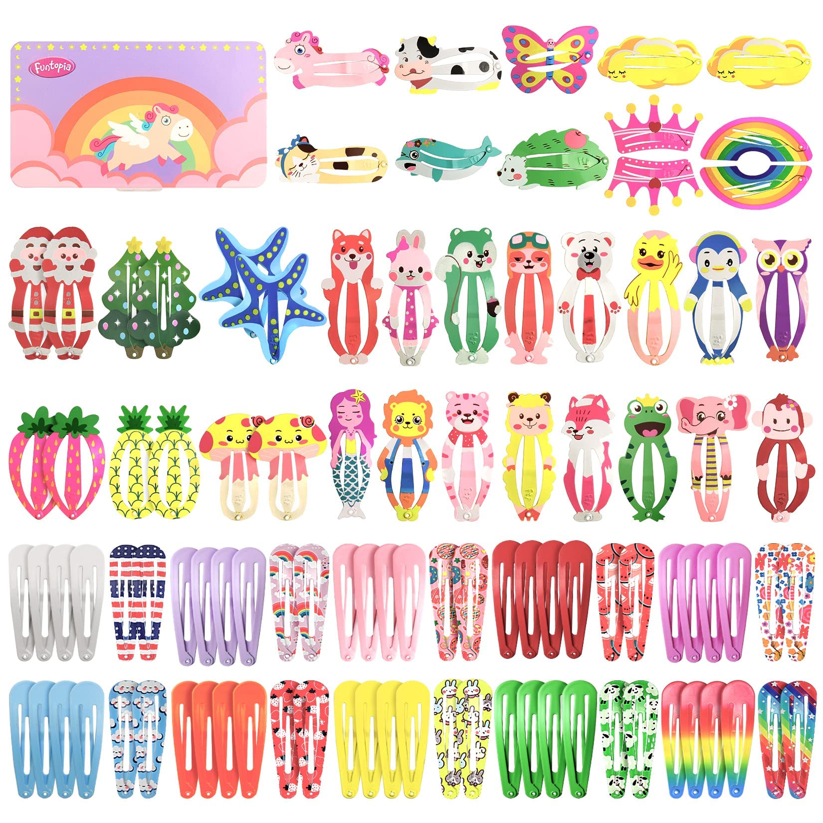 Funtopia front packaging showing colorful 100-piece clip set for easy styling