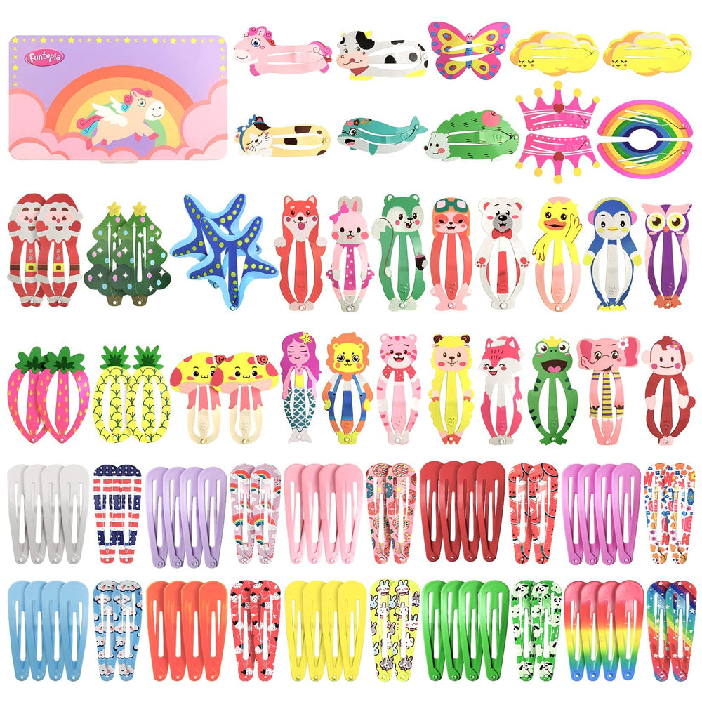Funtopia front packaging showing colorful 100-piece clip set for easy styling