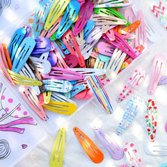 Neatly arranged Funtopia barrettes displaying color variety and organization ideas