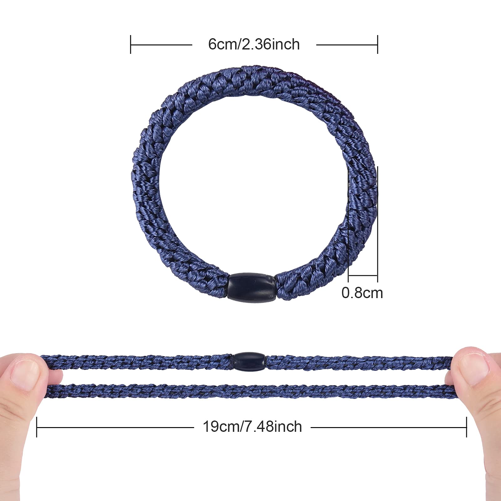 Funtopia hair tie next to a ruler showing stretch and size for reference
