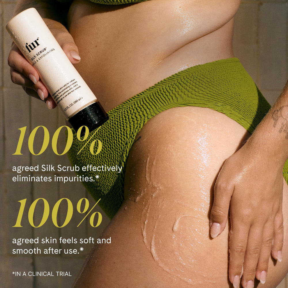 Fur applying scrub to leg to prevent ingrown hairs and smooth skin