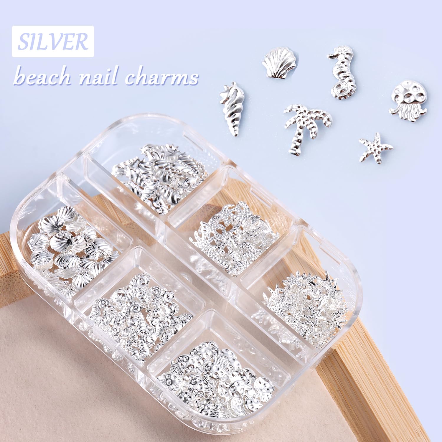Furtherpretty charms applied on short ombre nails, instant coastal look benefit