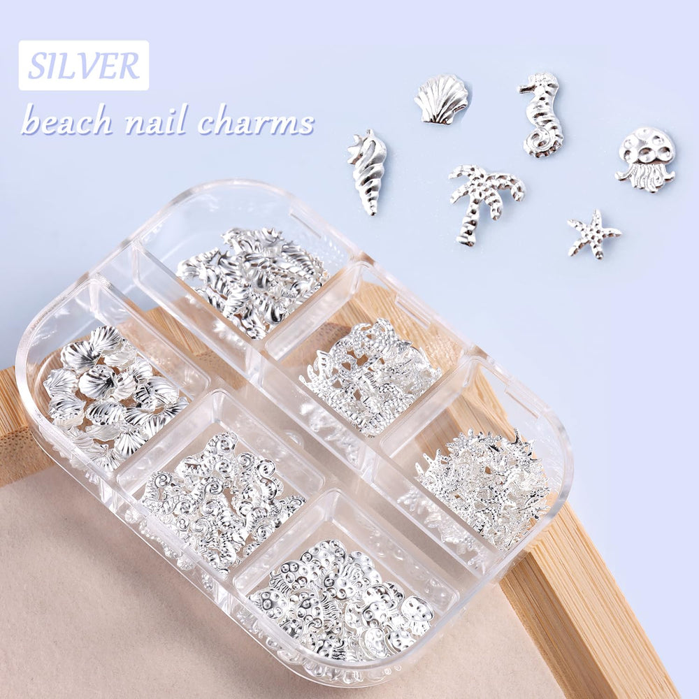 Furtherpretty charms applied on short ombre nails, instant coastal look benefit
