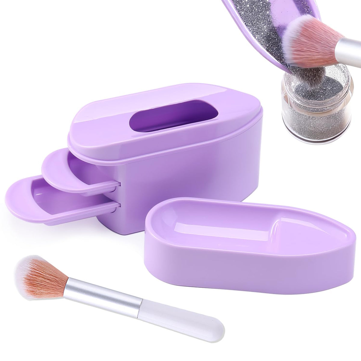 furtherpretty front view of purple tray system showing organized storage and tidy workspace