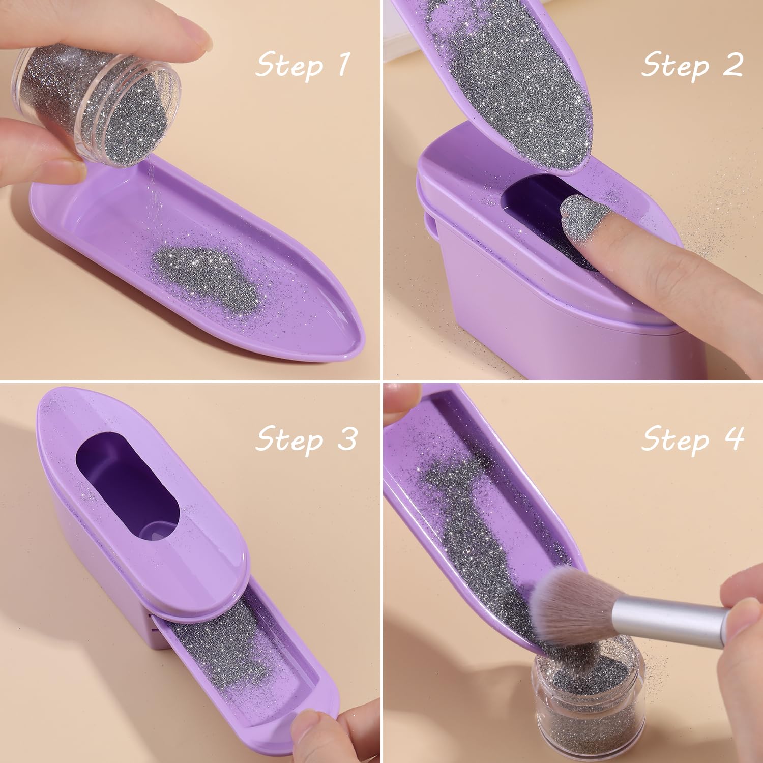 furtherpretty tray in use with dip powder application demonstrating controlled powder flow