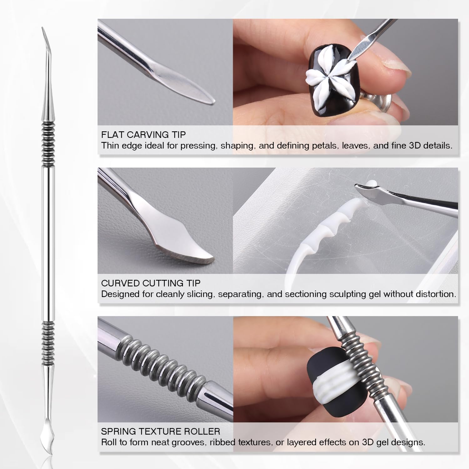 furtherpretty tools in use carving a gel flower to demonstrate control and realistic 3D detail