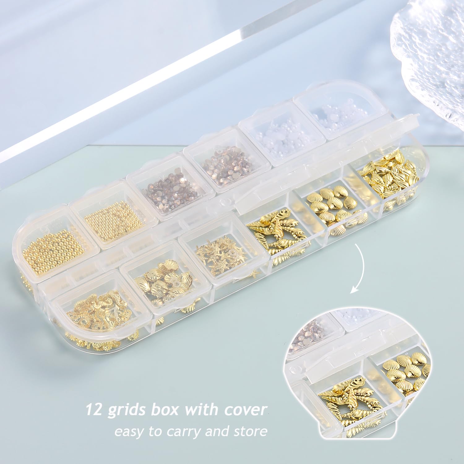 Furtherpretty tweezers with open grid box for precise placement and tidy storage