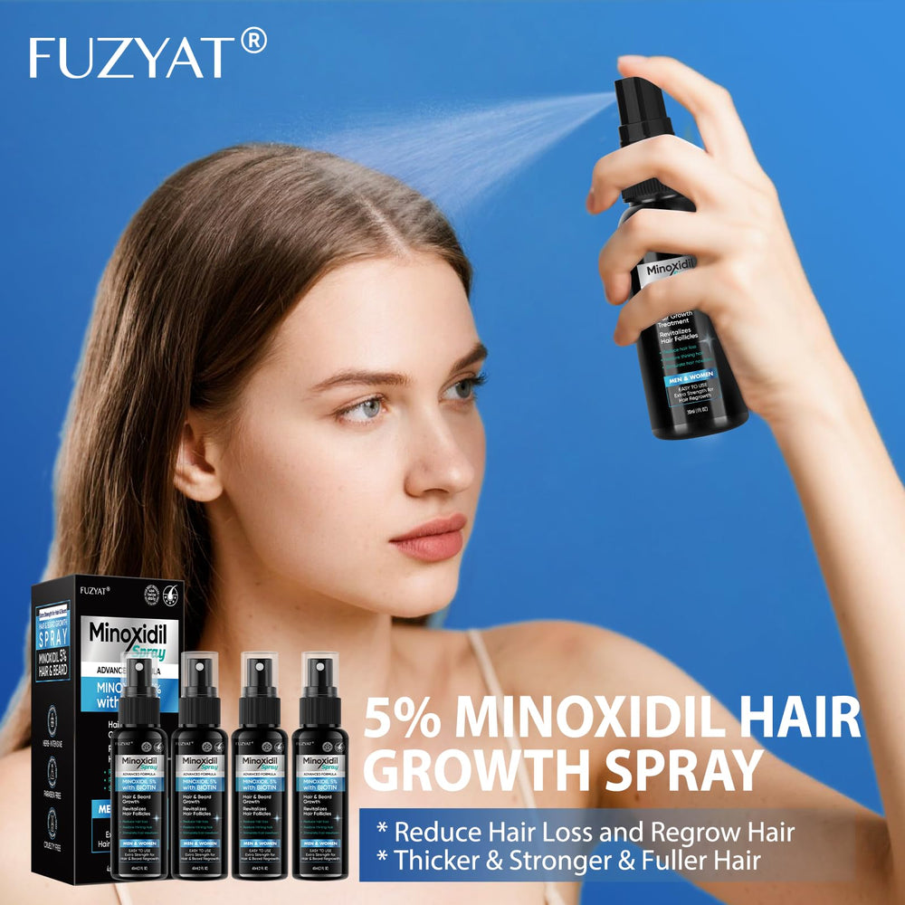 FUZYAT label closeup showing minoxidil and biotin for hair support