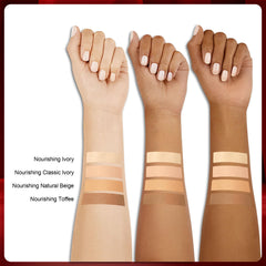 FV foundation ingredients label closeup emphasizing skin-friendly formula benefit