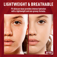 FV model with dry skin wearing foundation showing natural radiant finish benefit