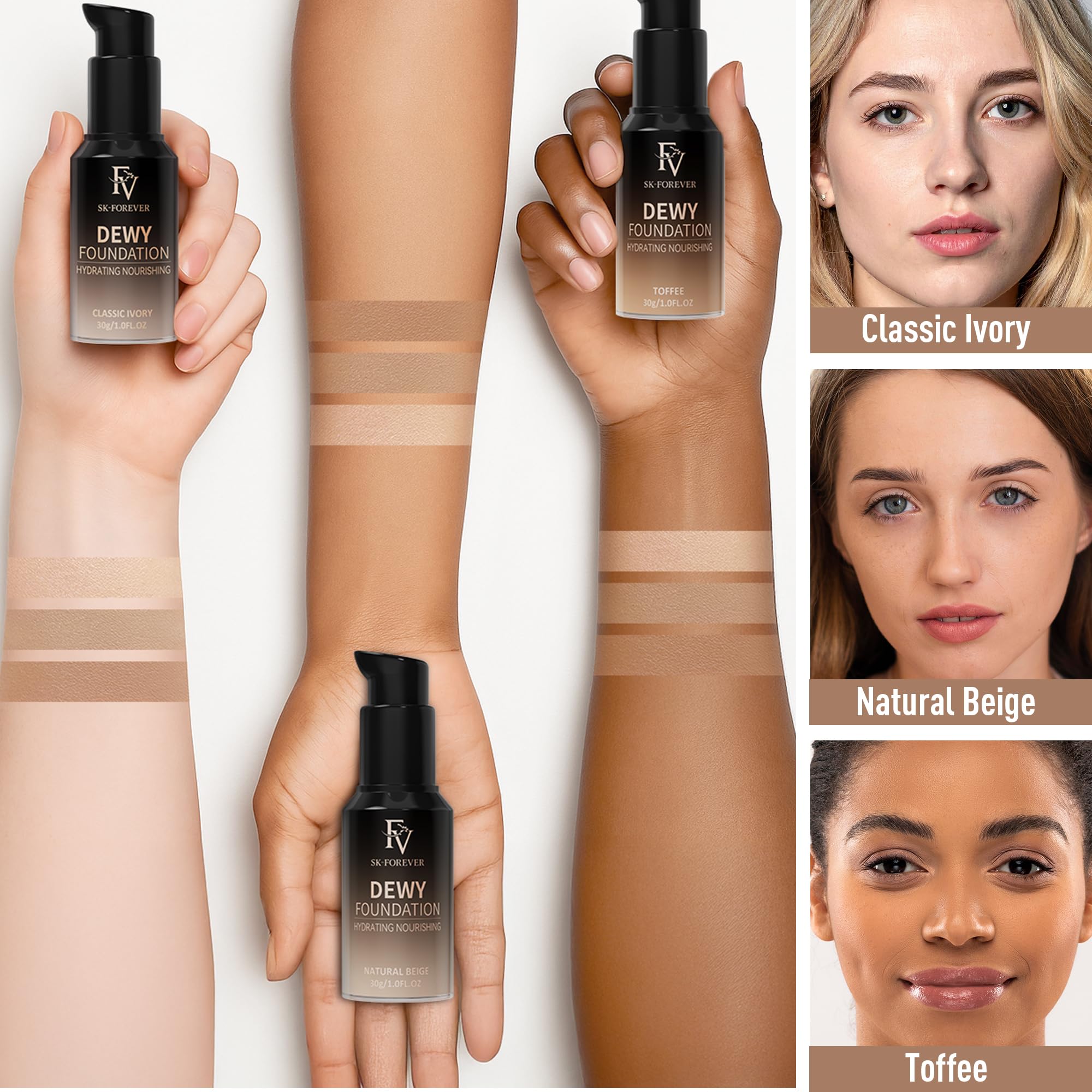 FV application with damp sponge for dewy, skin-like result