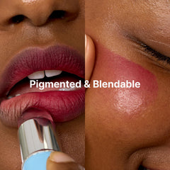 fwee size comparison beside lipstick illustrating compact travel size