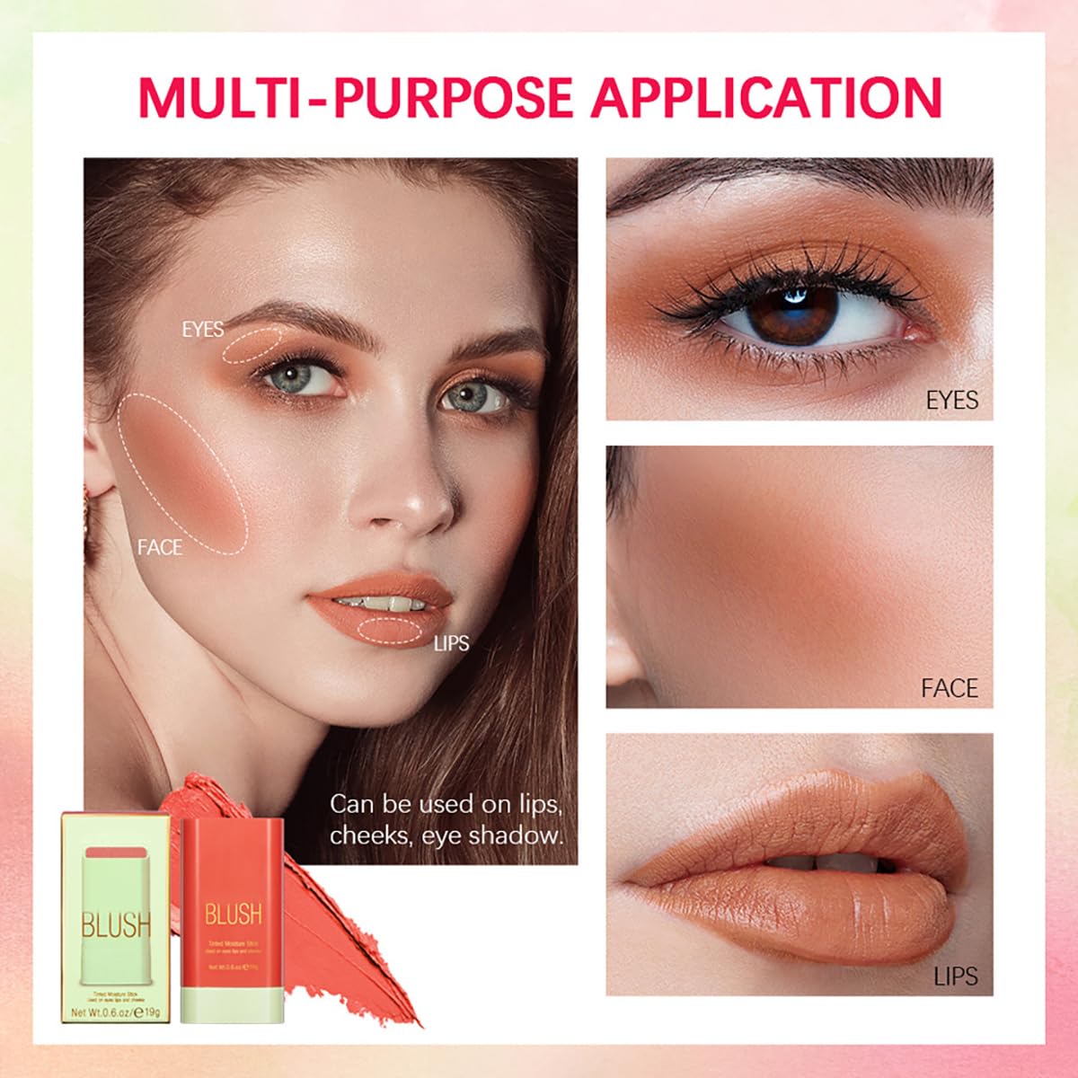 FYEBOO applying blush stick to cheek demonstrating quick touch-up convenience