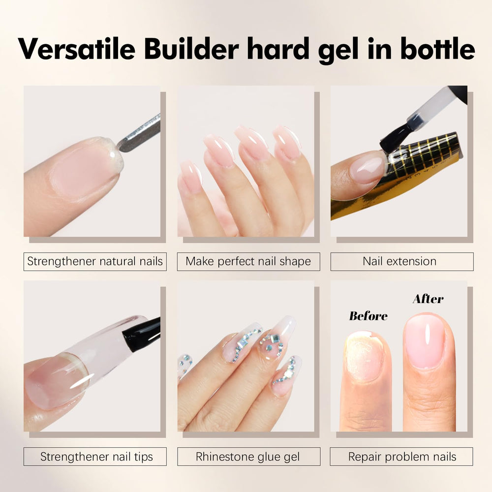 FZANEST before and after nail extensions showing stronger natural look
