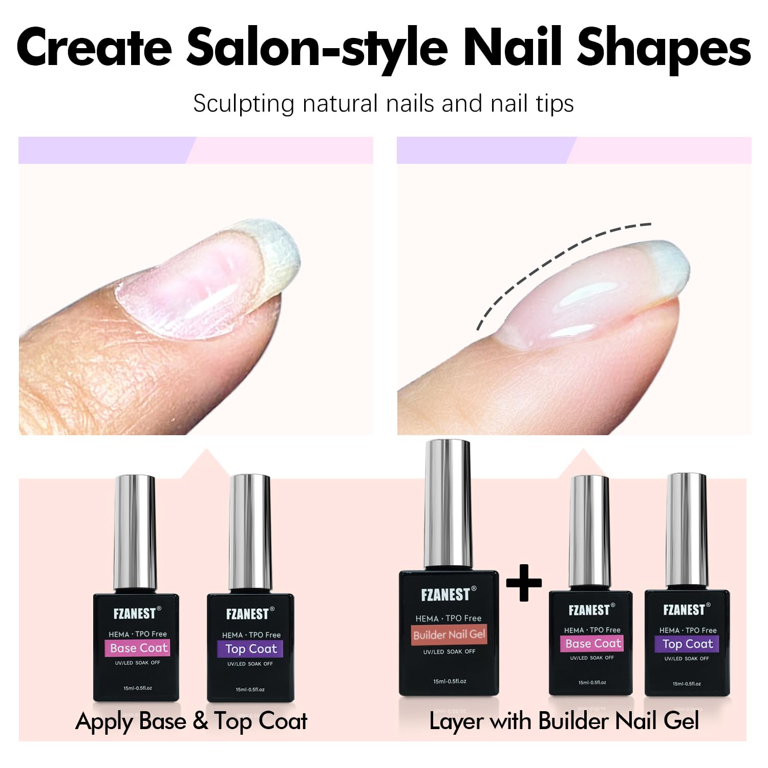 FZANEST cured nails displaying high-gloss finish and long-wear protection benefit