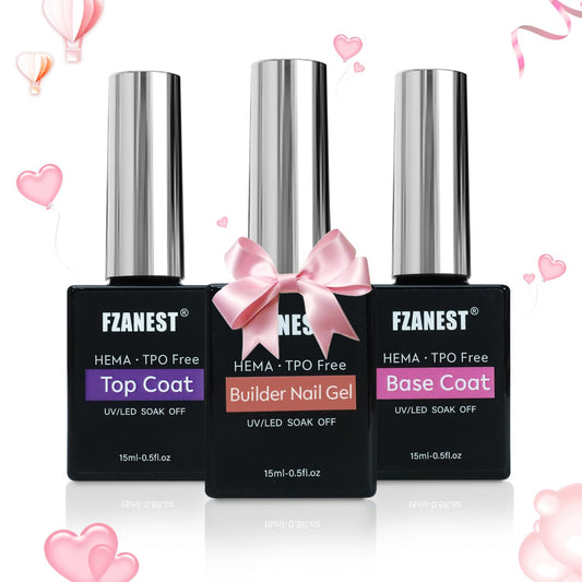 FZANEST builder gel kit front packaging showing three 15ml bottles, clear branding and kit benefit