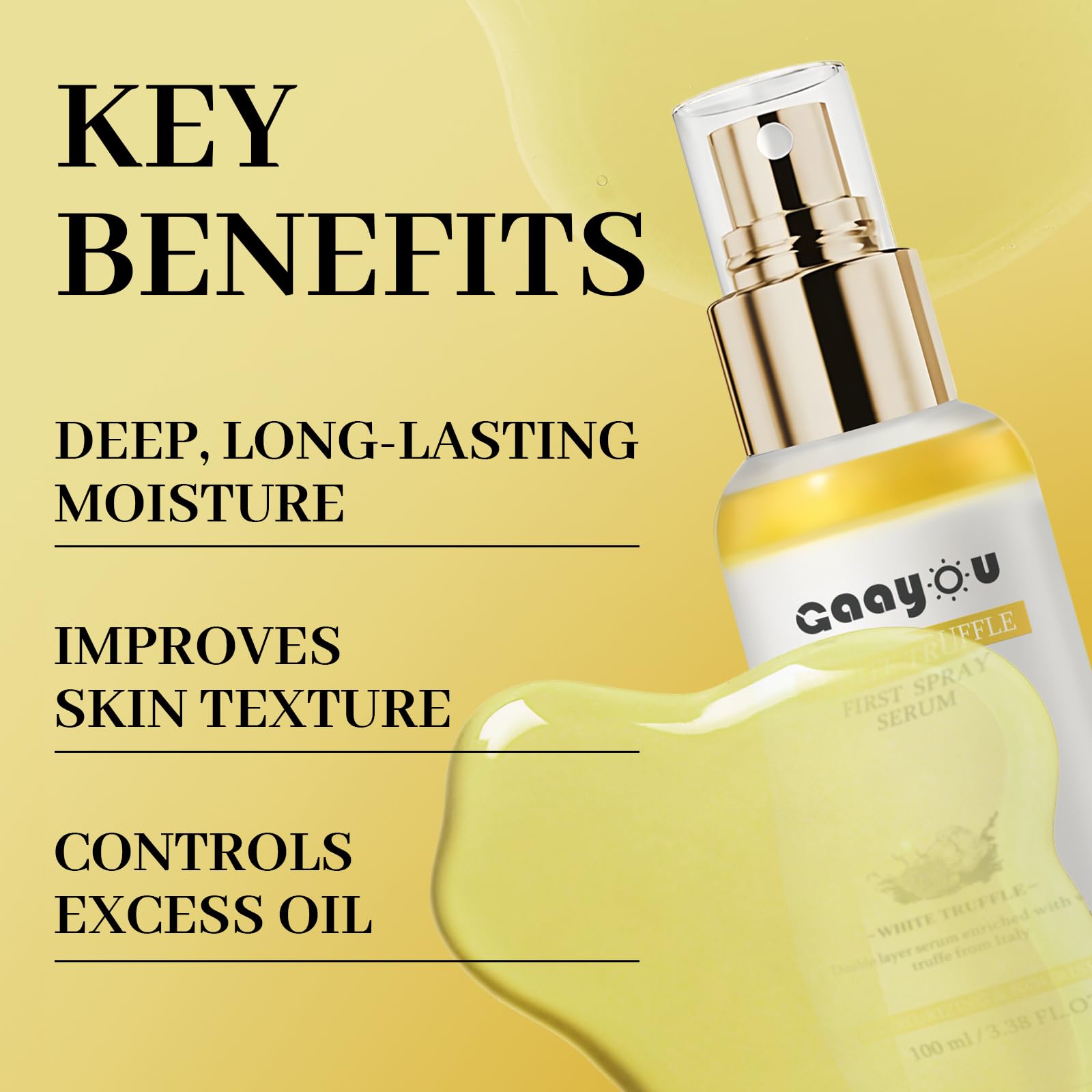 Gaayou texture droplet on skin illustrating quick absorption and dewy finish