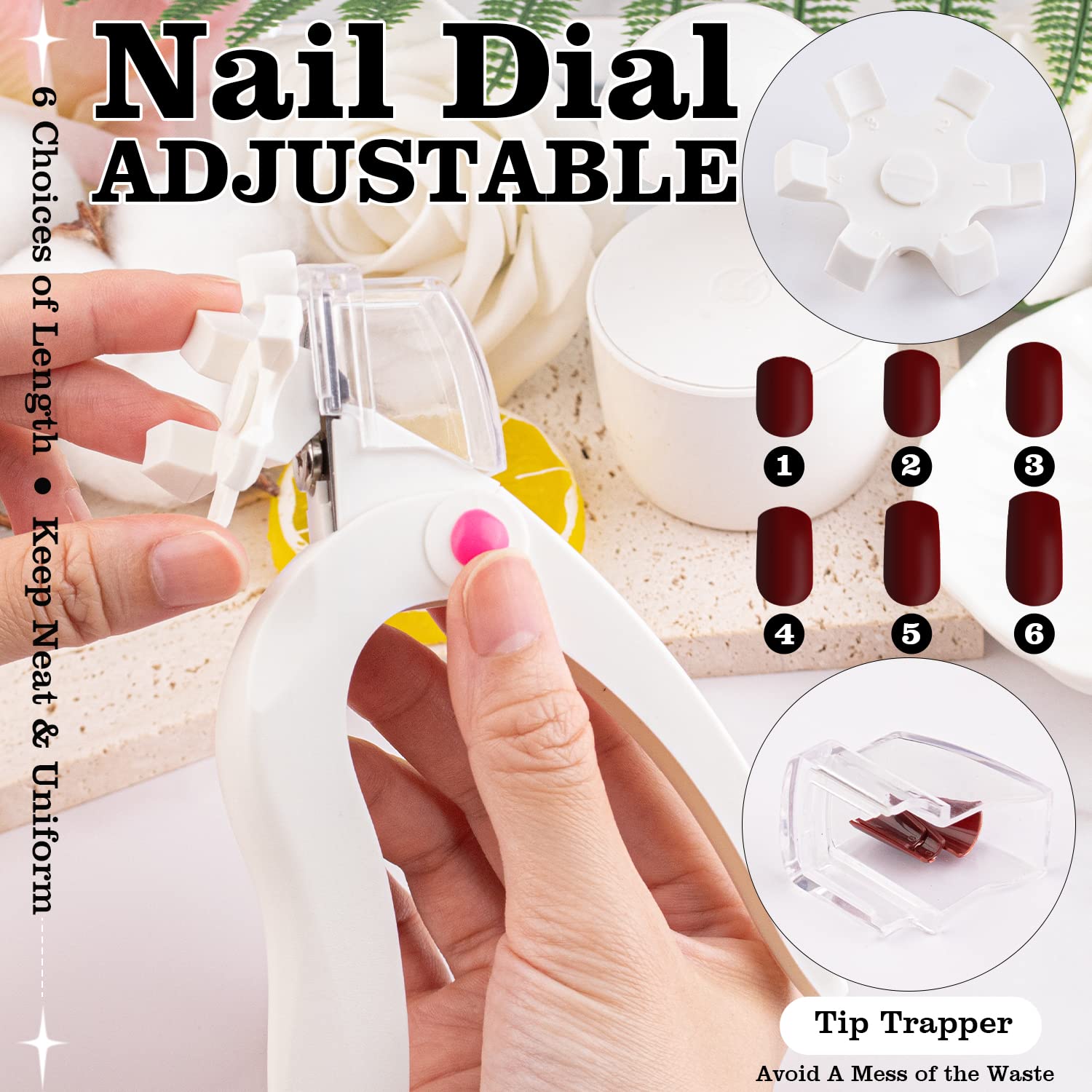 GA&EN close-up of dial sizer showing six-size control for consistent nail lengths
