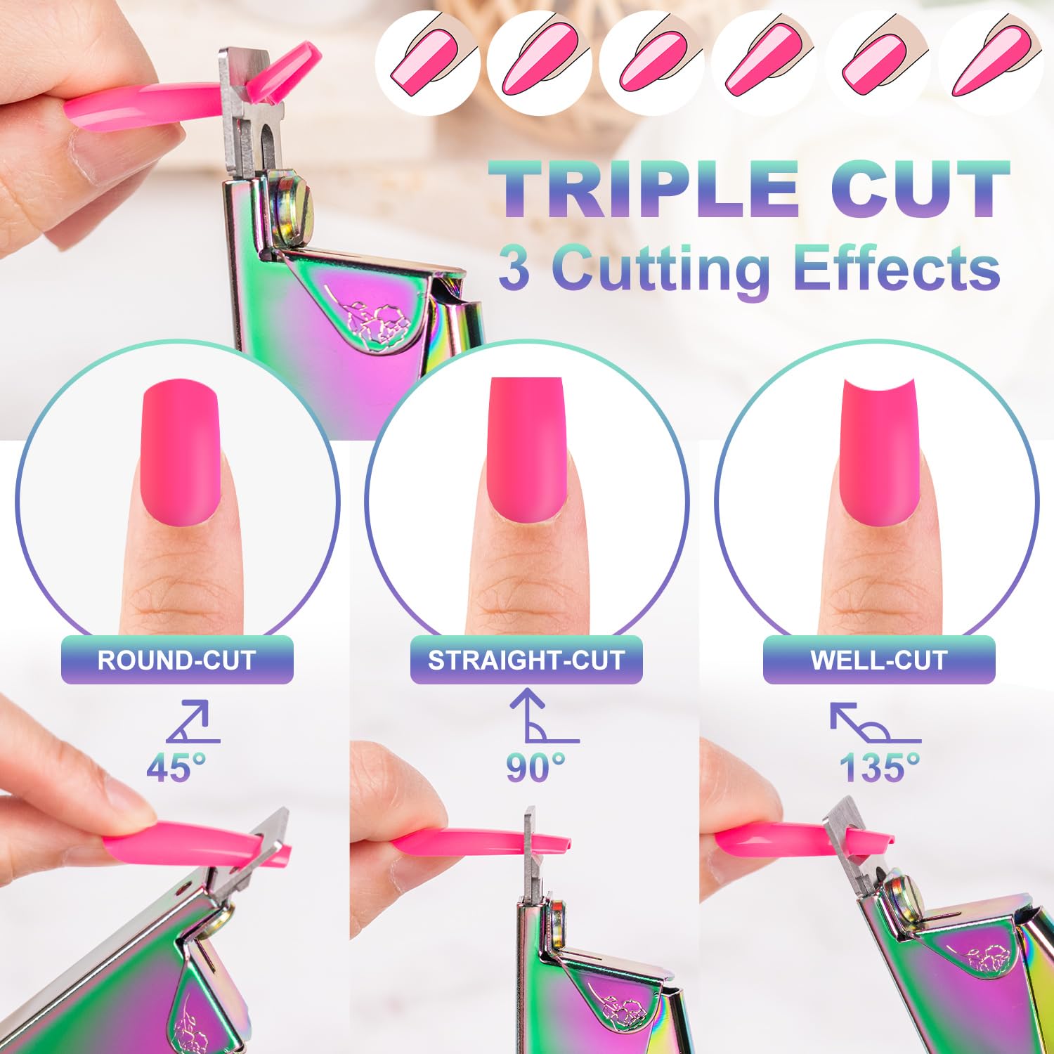 GA&EN clippers showing three angle settings for versatile shaping
