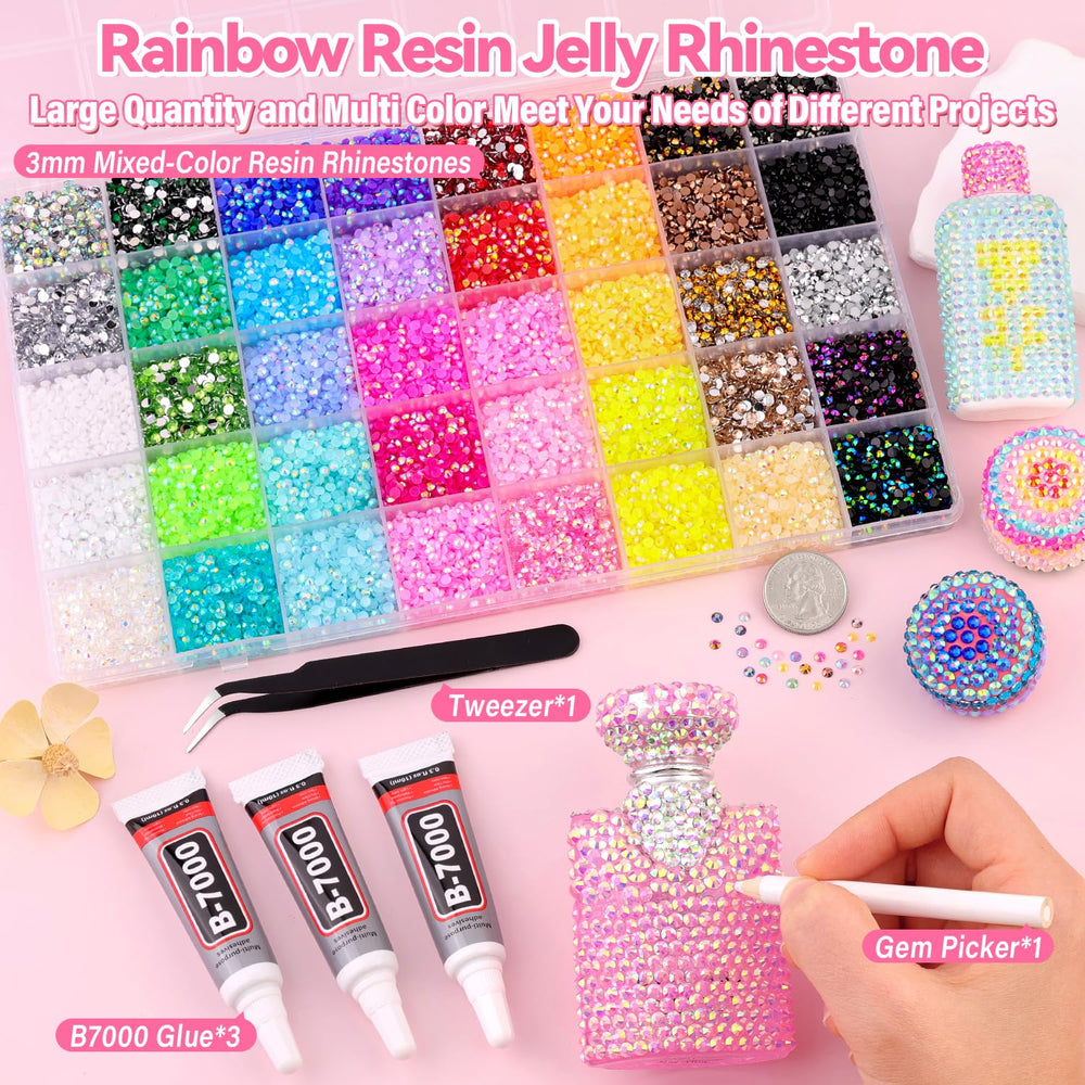 GA&EN close-up of 3mm resin rhinestone facets showing iridescent shine