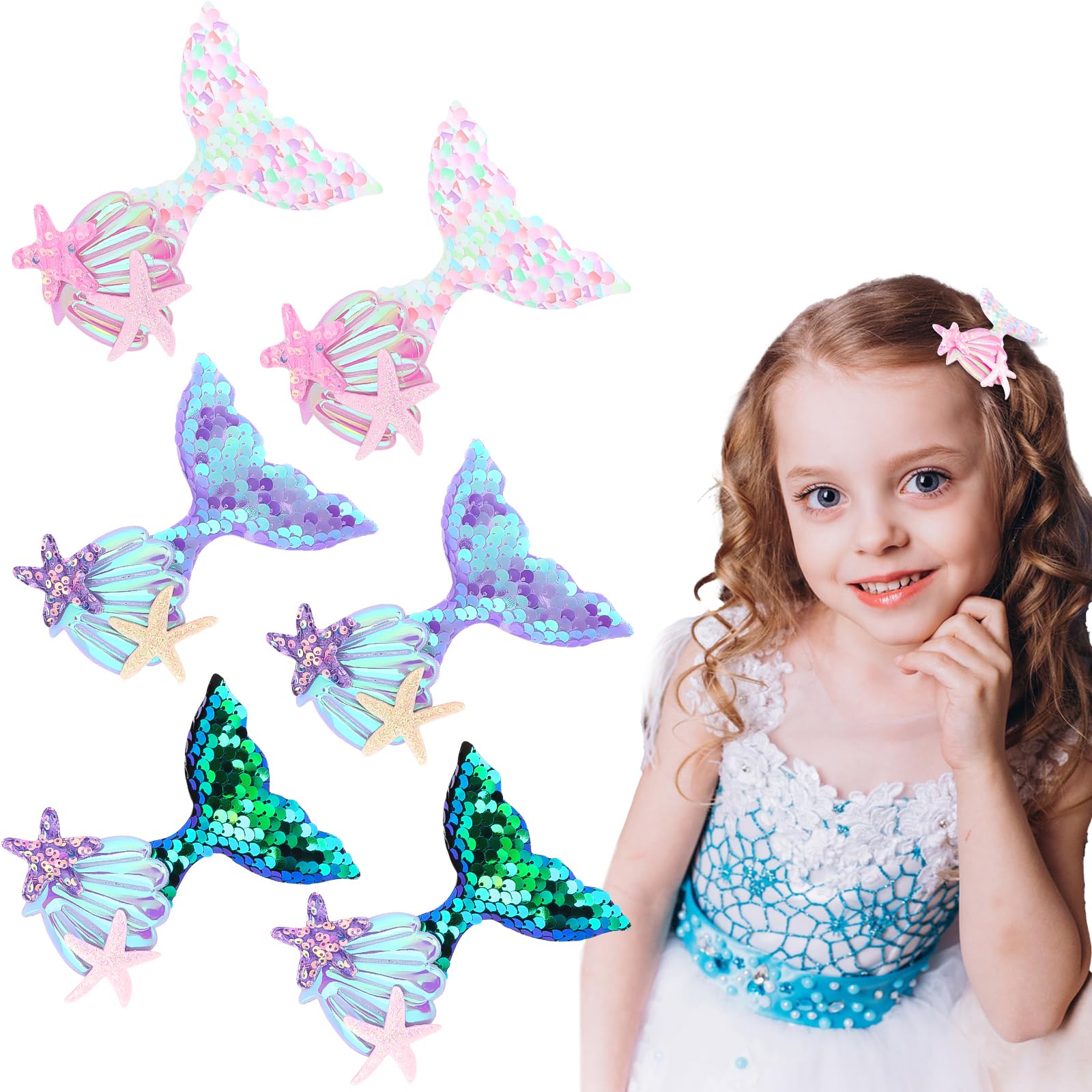GAFATORY mermaid hair clips front view showcasing color and shape benefits