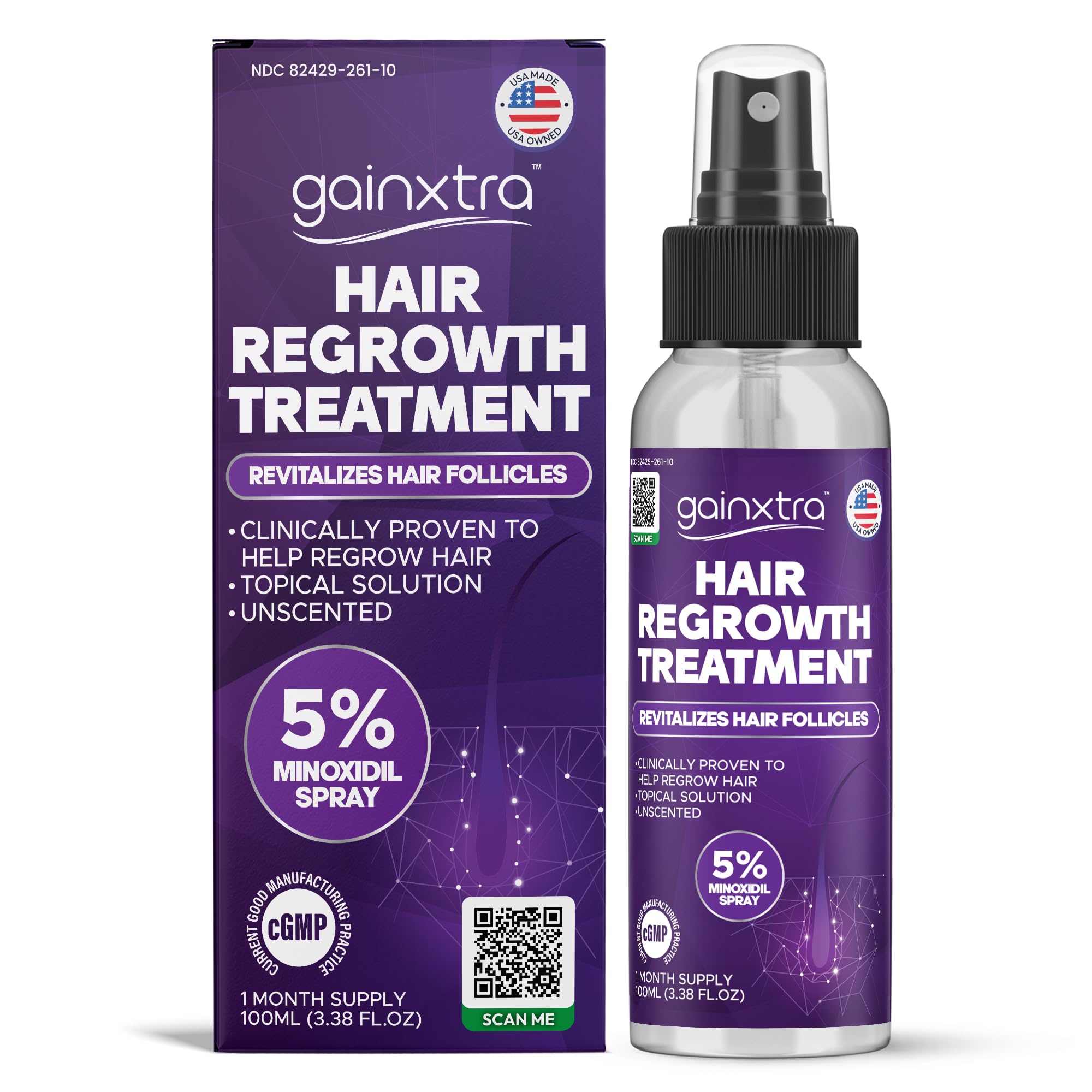 GAINXTRA front packaging showing 100ml bottle and benefits