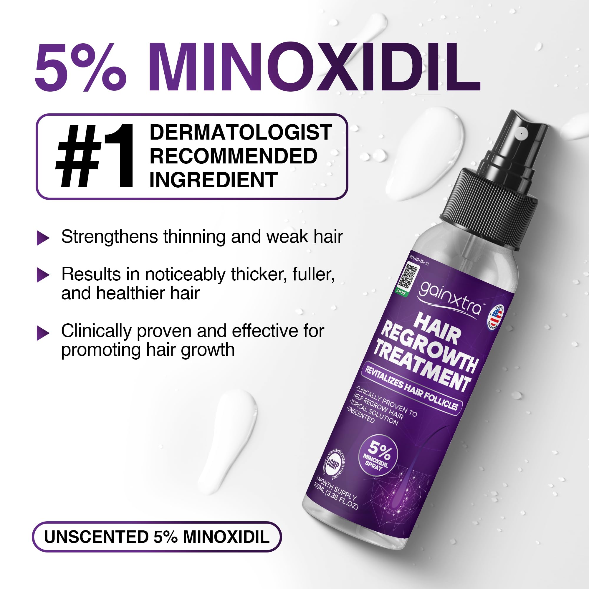 GAINXTRA label close-up highlighting minoxidil and supportive ingredients