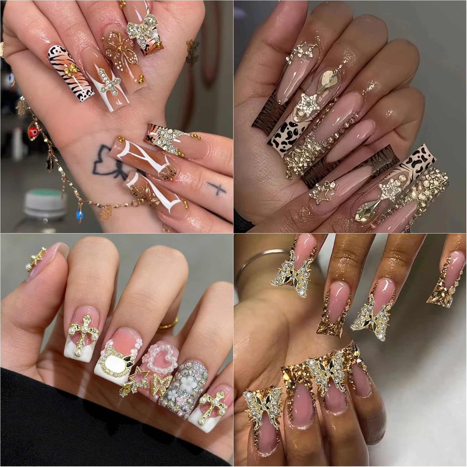 Ganepwns applied on acrylic tip demonstrating glamorous 3D accent effect