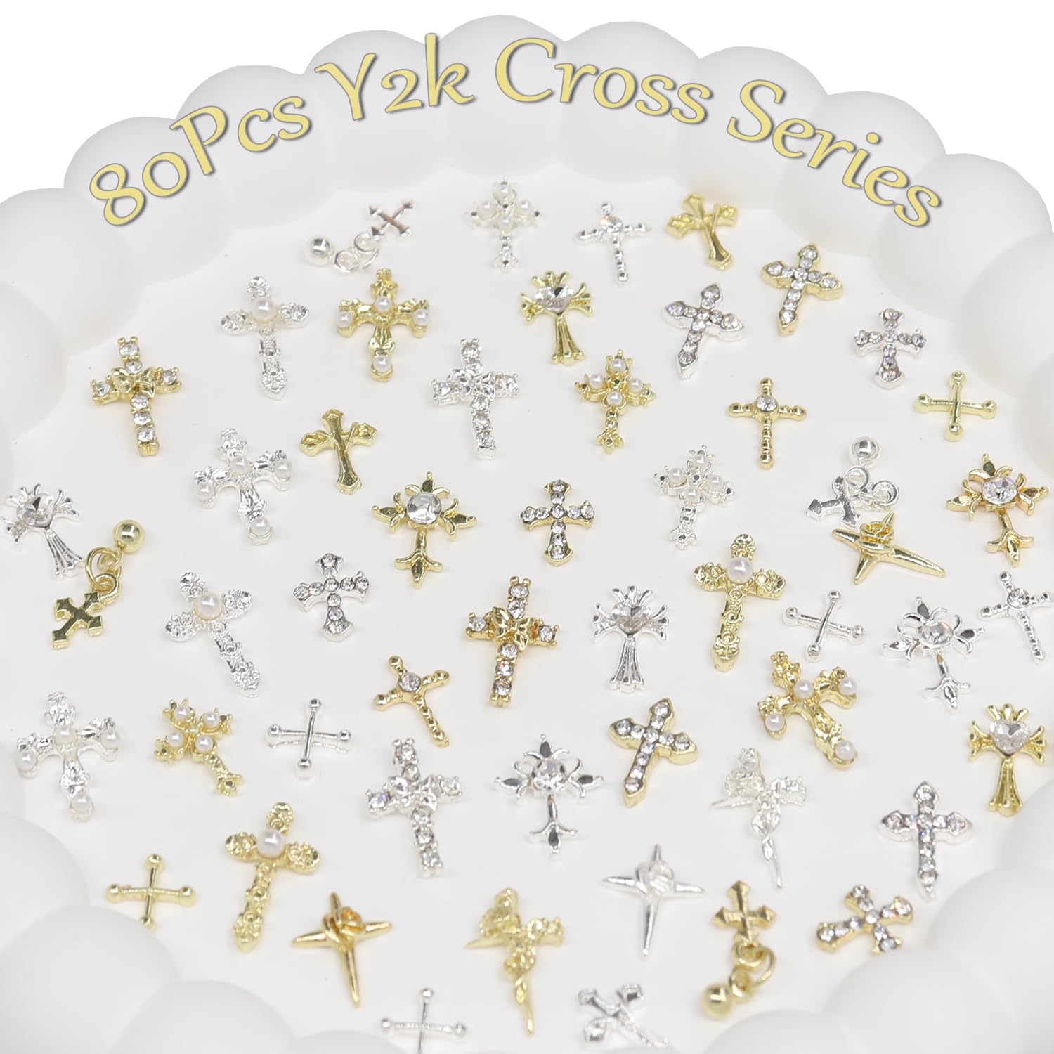 Ganepwns close-up of rhinestones on cross charm highlighting sparkle and detail
