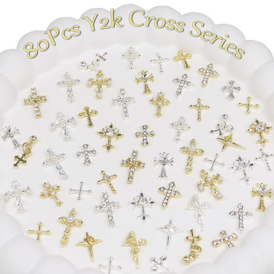 Ganepwns close-up of rhinestones on cross charm highlighting sparkle and detail
