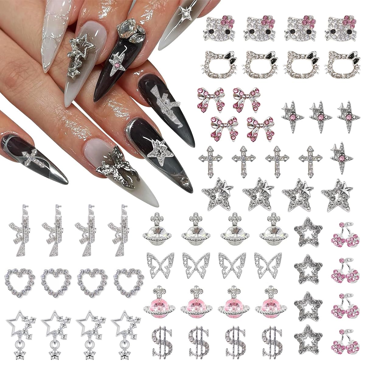 Ganepwns front packaging view showing 60-piece nail charms, ideal for varied designs