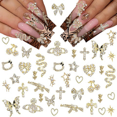 Ganepwns front packaging showing 40 gold nail charms for easy selection and assembly