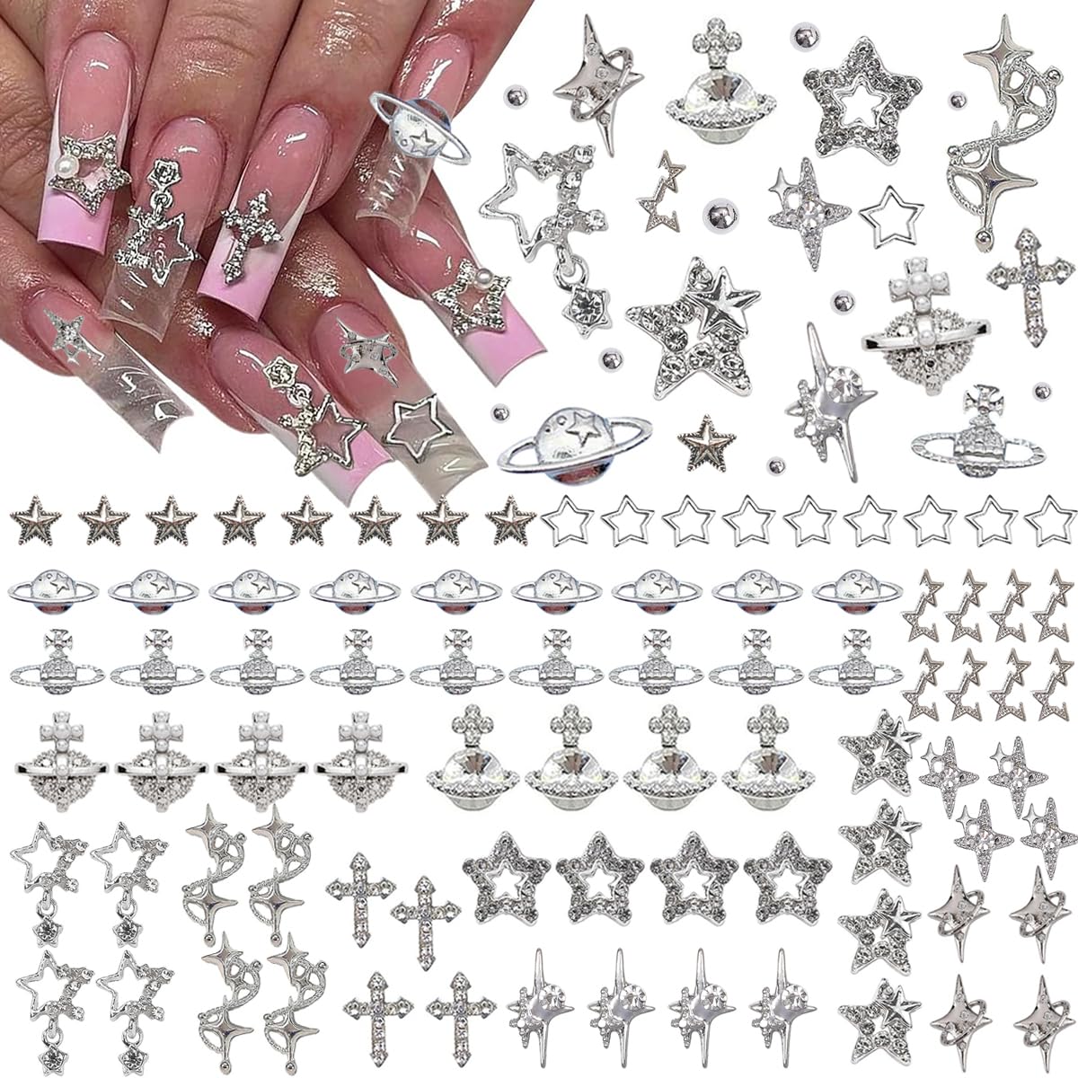 ganepwns front packaging showing 120 plus star nail charms and beads for instant sparkle