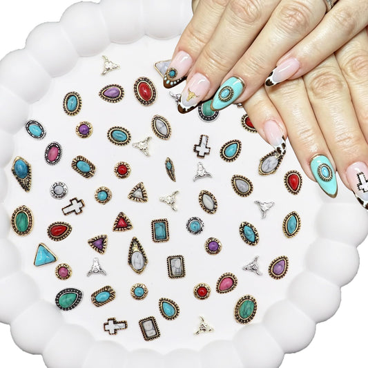 Ganepwns front packaging displaying 60pcs western nail charms for variety