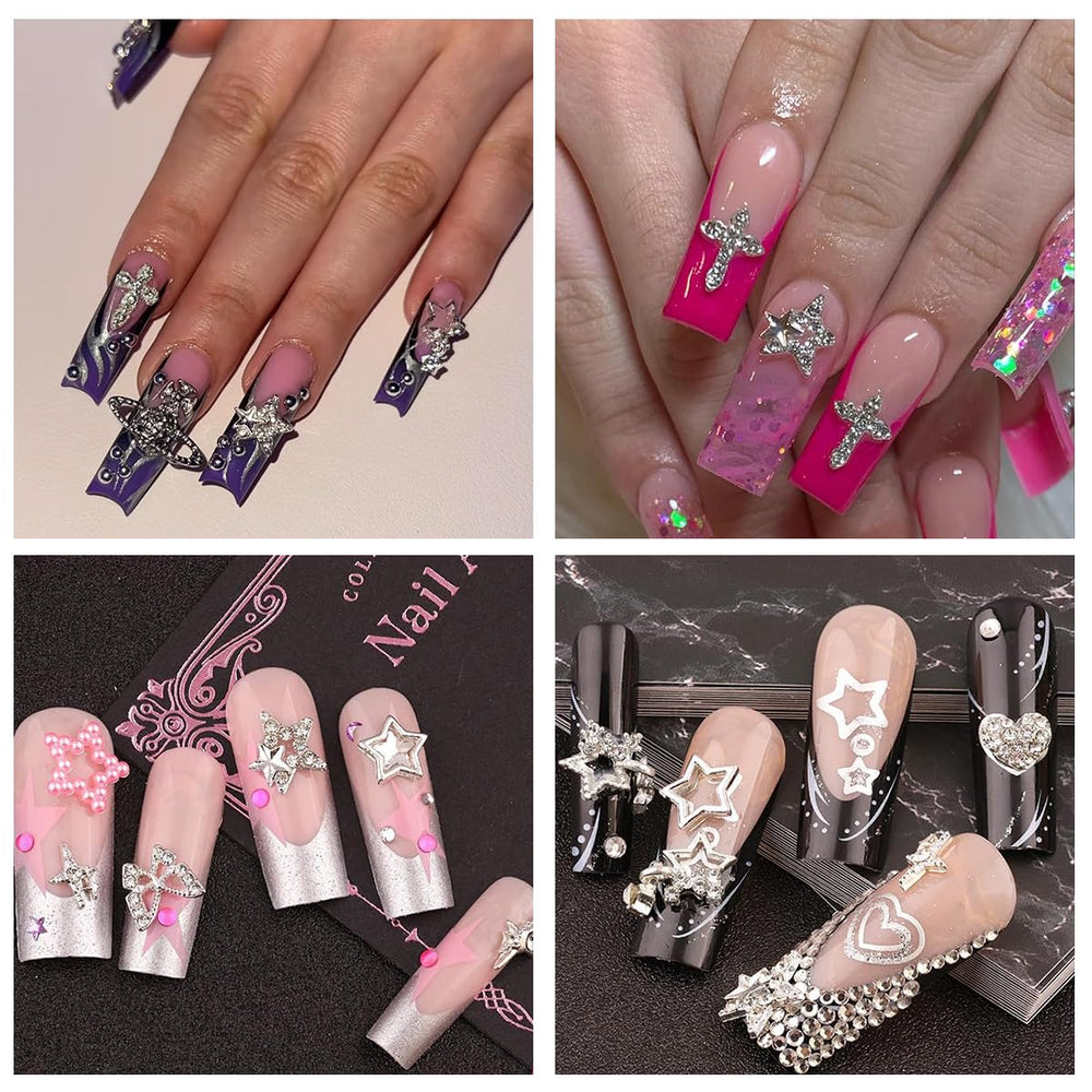 ganepwns in use on acrylic nail displaying layered stars and rhinestones for eye-catching tips