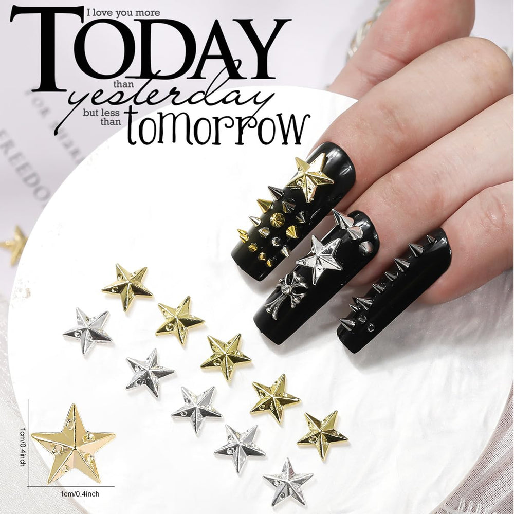 Ganepwns studs applied on nails demonstrating bold punk manicure inspiration