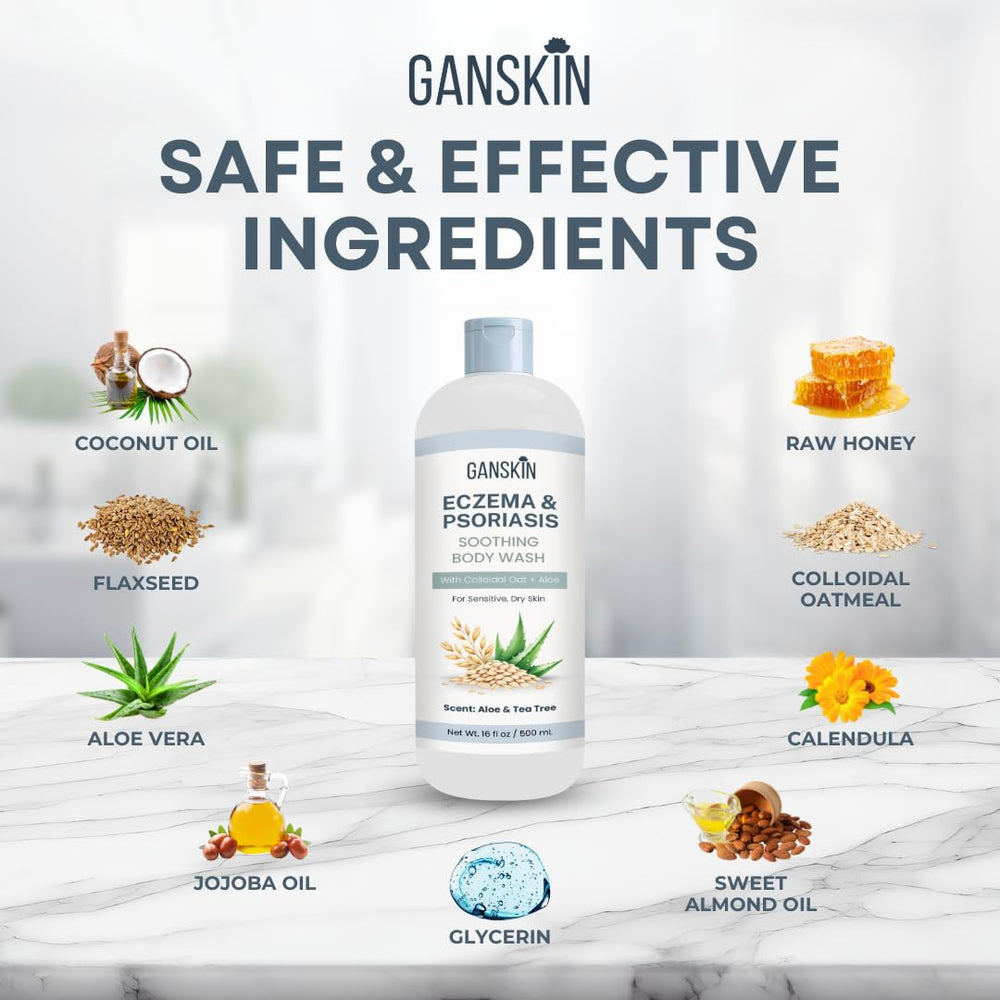 Ganskin in adult shower setting illustrating everyday sensitive-skin relief benefit