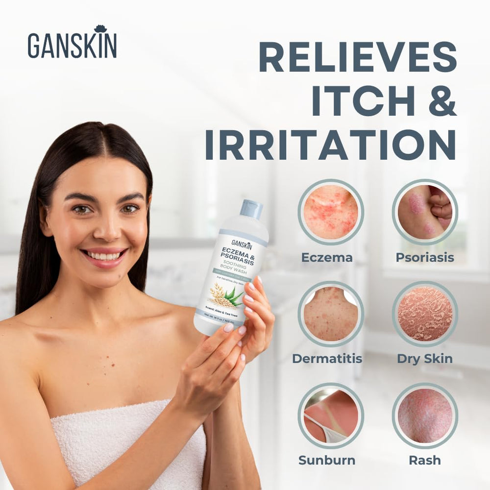 Ganskin close-up of colloidal oatmeal and raw honey ingredients for soothing benefit