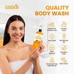 Ganskin persimmon body wash being used in shower to control body odor