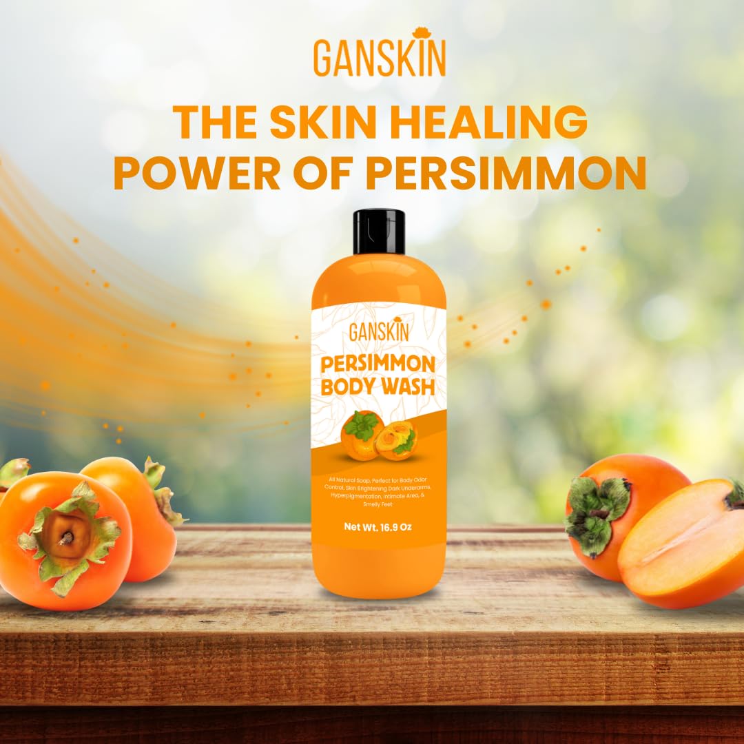 Ganskin persimmon body wash displayed in bathroom for daily routine