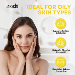 Ganskin sulfur soap applied to face showing even coverage and mattifying effect
