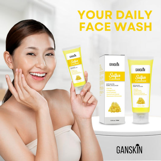 Ganskin sulfur soap close-up texture highlighting natural grains and purity