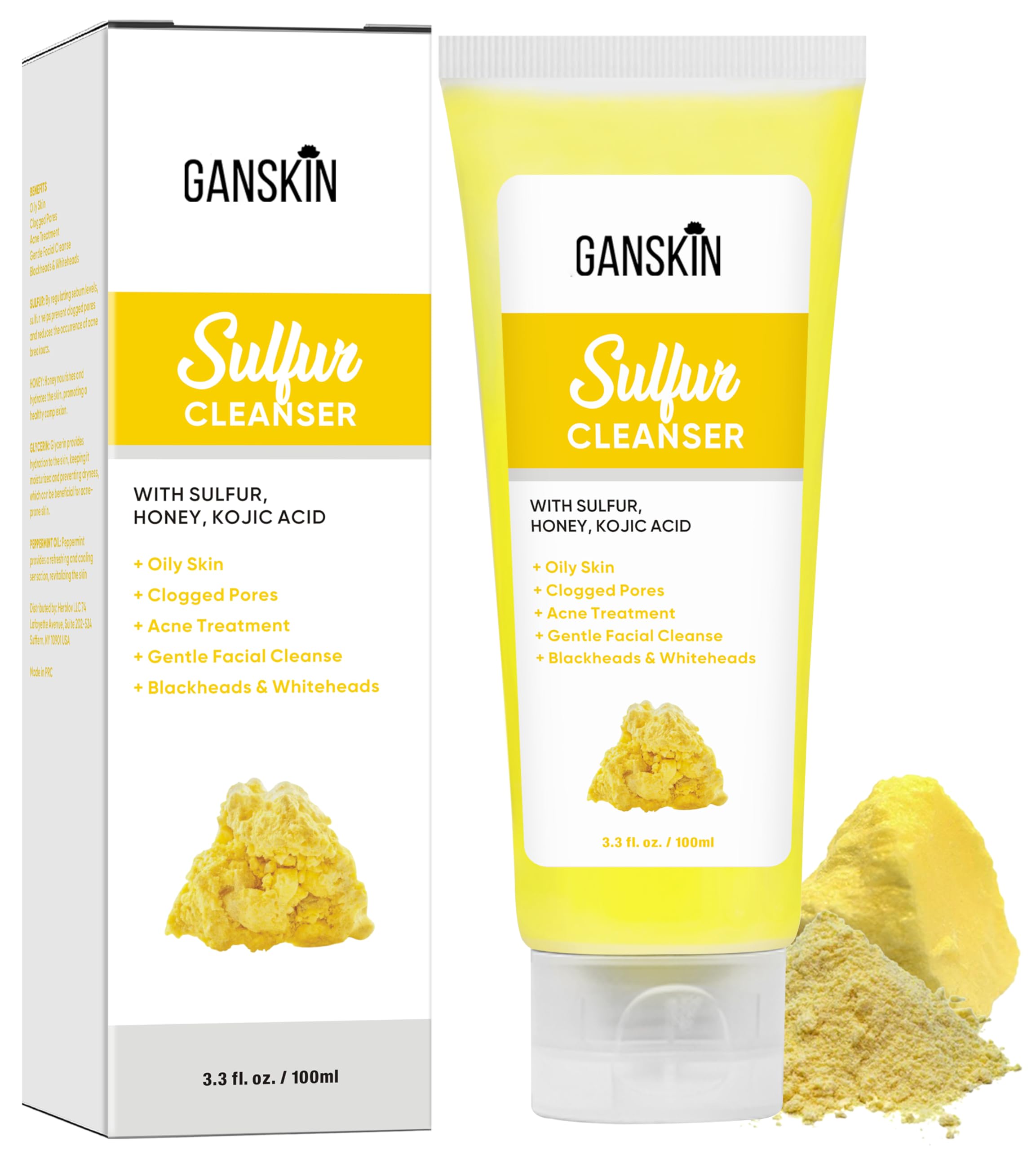 Ganskin sulfur soap front packaging shows clean branding and product benefit