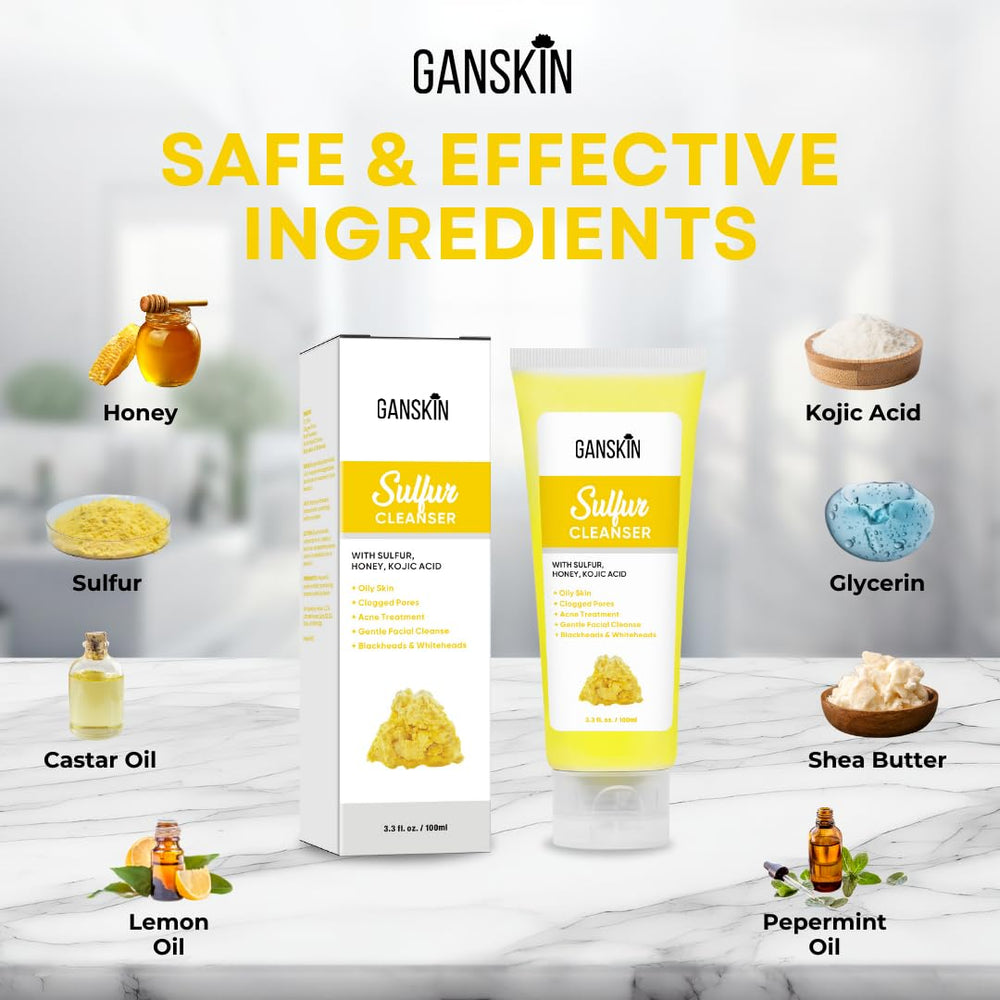 Ganskin sulfur soap ingredients label detail highlighting natural formulation