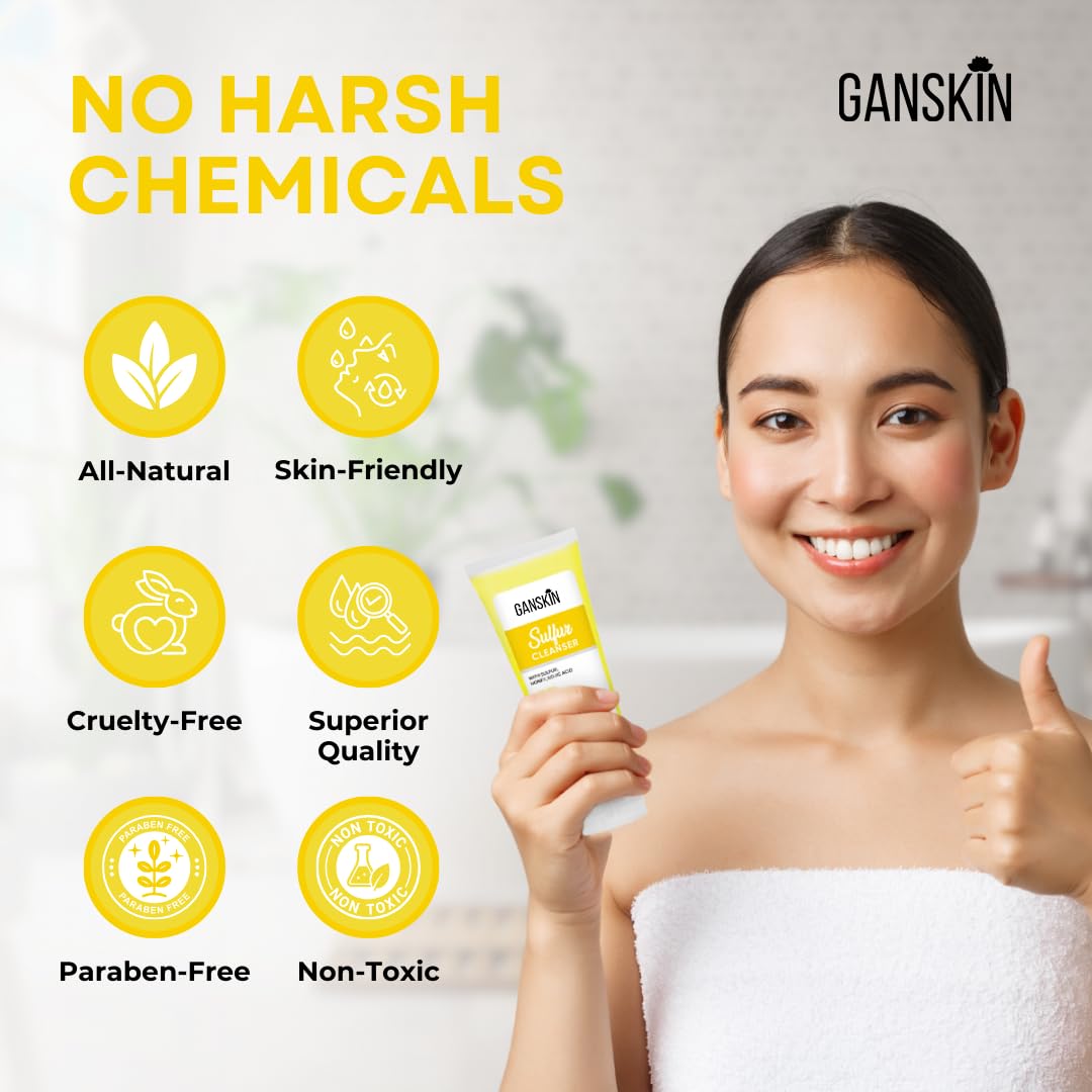 Ganskin sulfur soap on bathroom shelf in lifestyle scene suggesting daily use