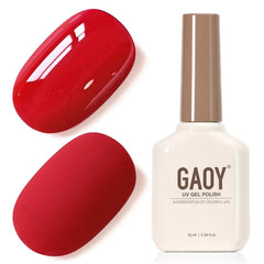 GAOY bottle front view showcasing 1976 Satin Red, vibrant color benefit