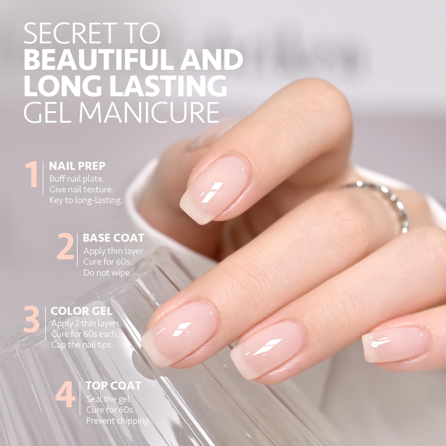 GAOY on natural nail close-up showing glossy jelly finish and long-wear look benefit